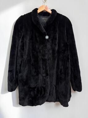 Vintage Shorn Mink Coat Black Mid Length Canada Made Women's Elextra Electra